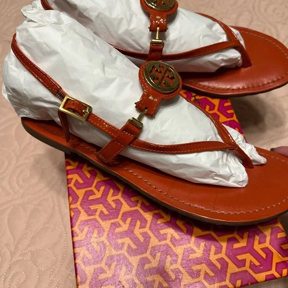 Tory Burch Equestrian Orange Sandals - Picture 3 of 4